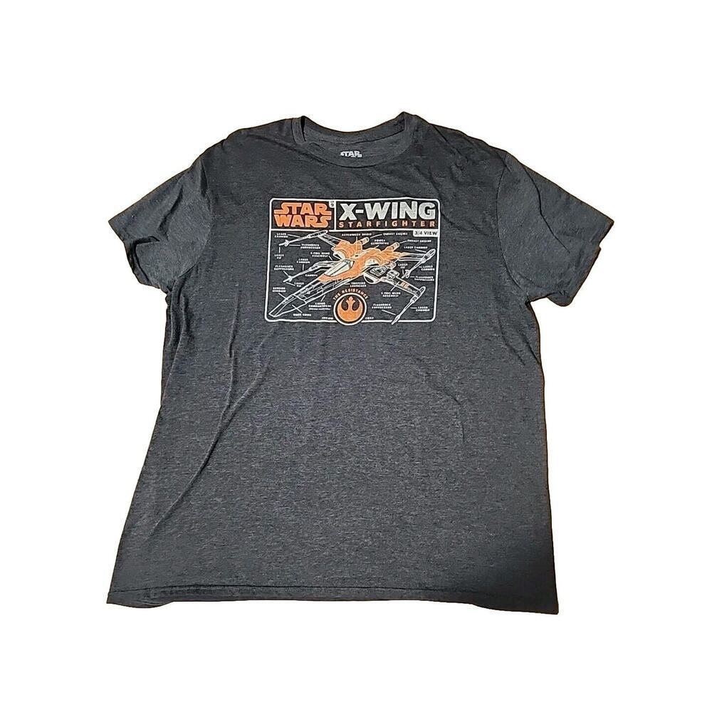 Star Wars T Shirt Men's XL Gray X-Wing Blueprint Graphic Casual Short Sleeve